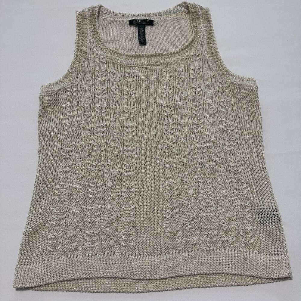 Lauren Ralph Lauren Cable Knit Metallic Tank Top Beige Women’s Size Large